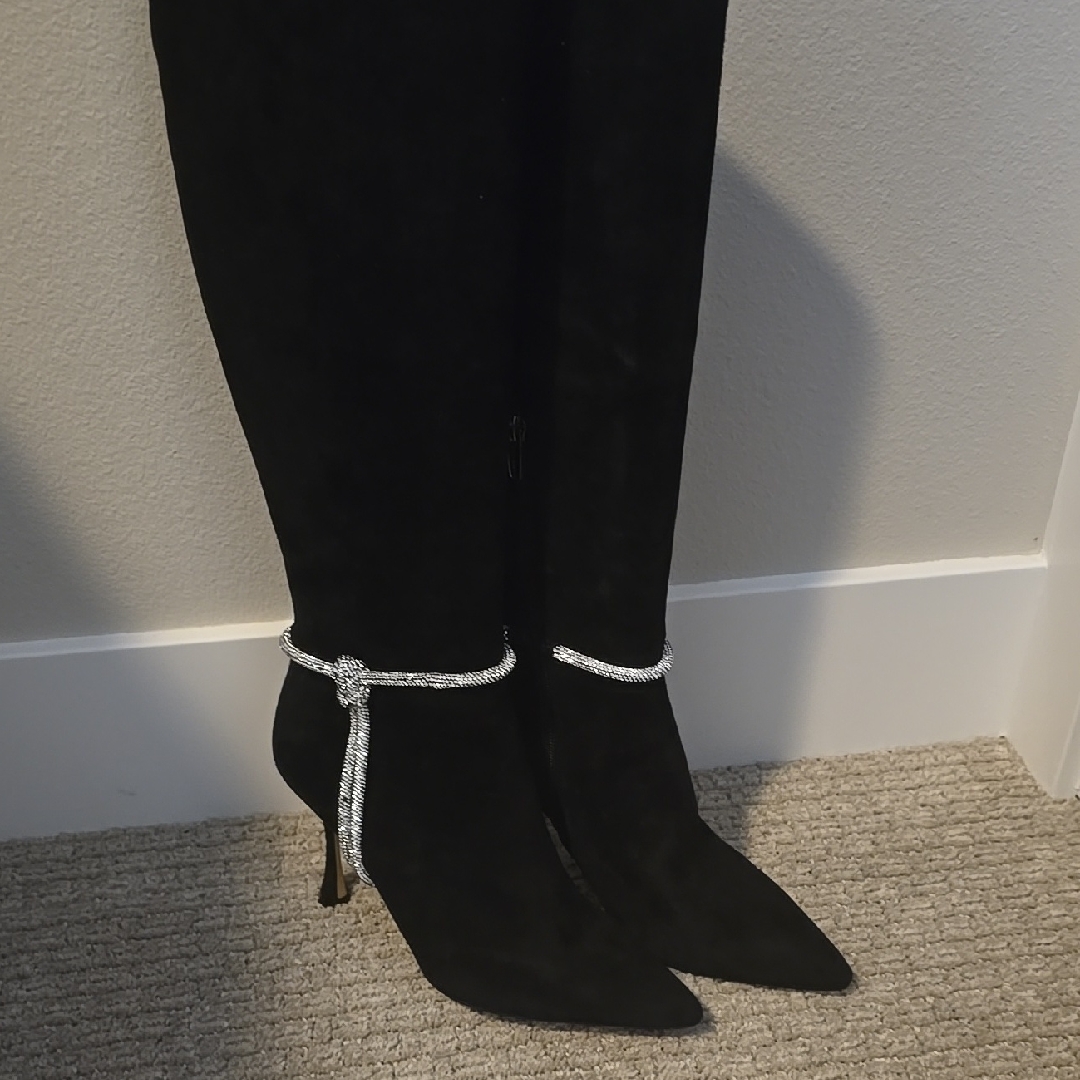 Vince Camuto Black Over The Knee Boots With Silver Accents